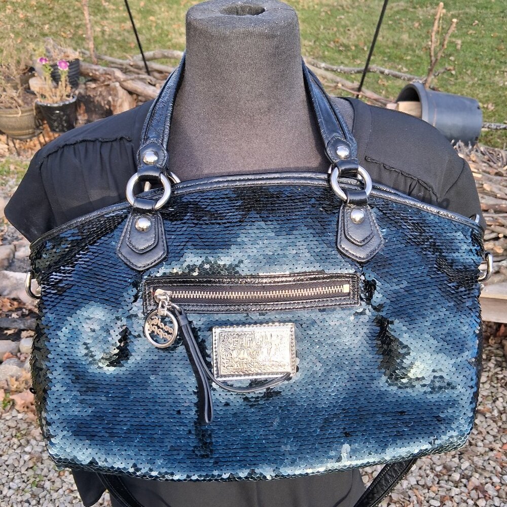 Coach Poppy Rocker 2 Way Satchel with  Black Sequins/ Patent Leather